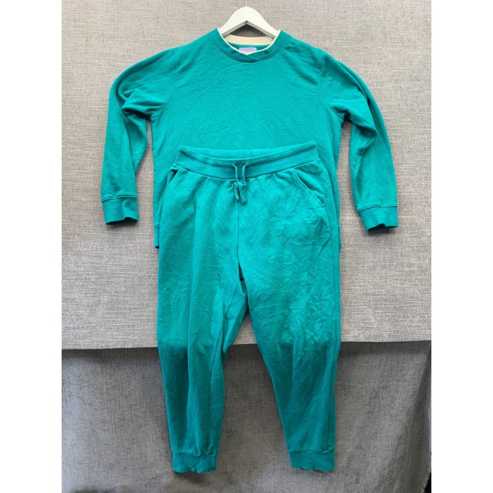 Laura Scott Sweatshirt & Jogger Pants Set Womens Medium Teal Green Fleece Lined